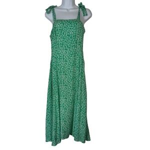 Draper‎ James RSVP Small Green Floral Print Tie Strap Smocked Midi Dress